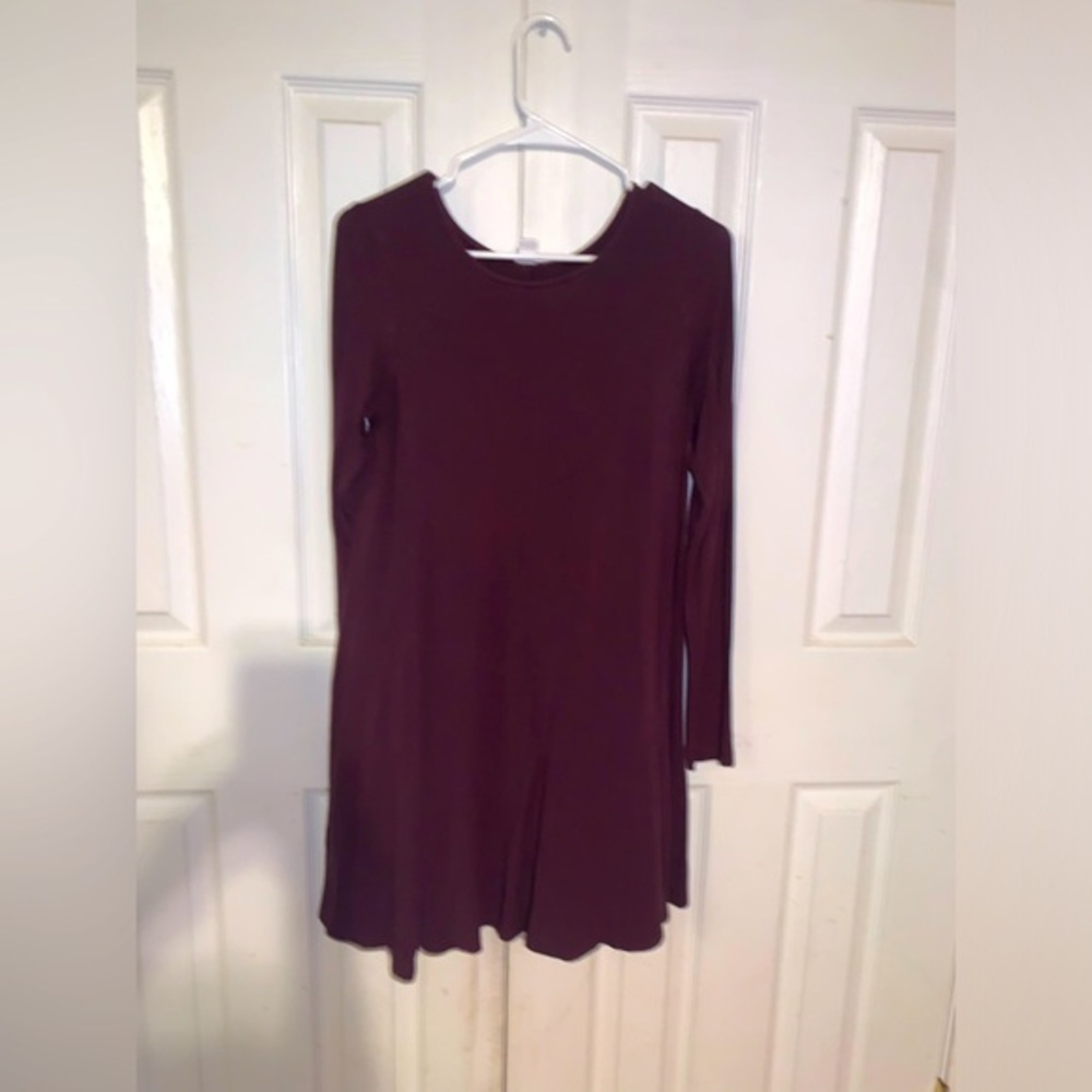 Women's Small Deep Burgundy Long‎ Sleeve Knee Length Stretchy Dress Old Navy